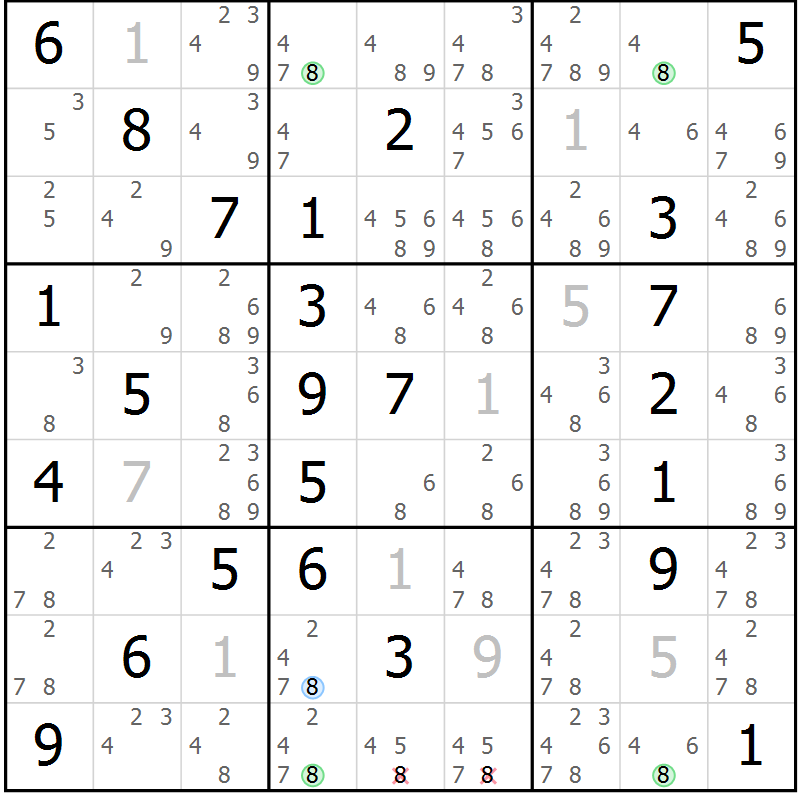 Position des candidats pour la solution de la Gr 51 page 54 du magazine de sudoku Suprême n° 033