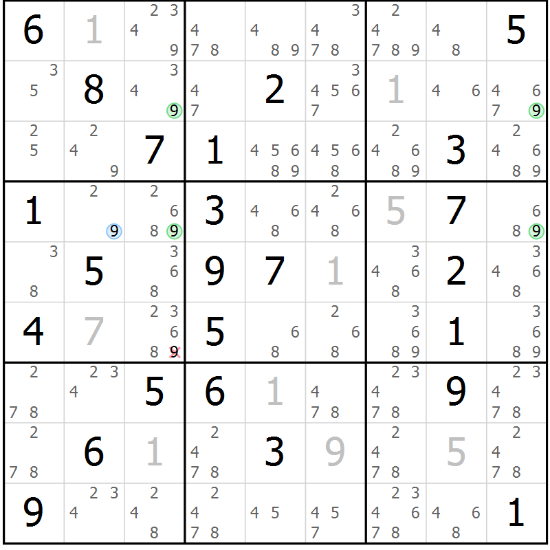 Position des candidats pour la solution de la Gr 51 page 54 du magazine de sudoku Suprême n° 033