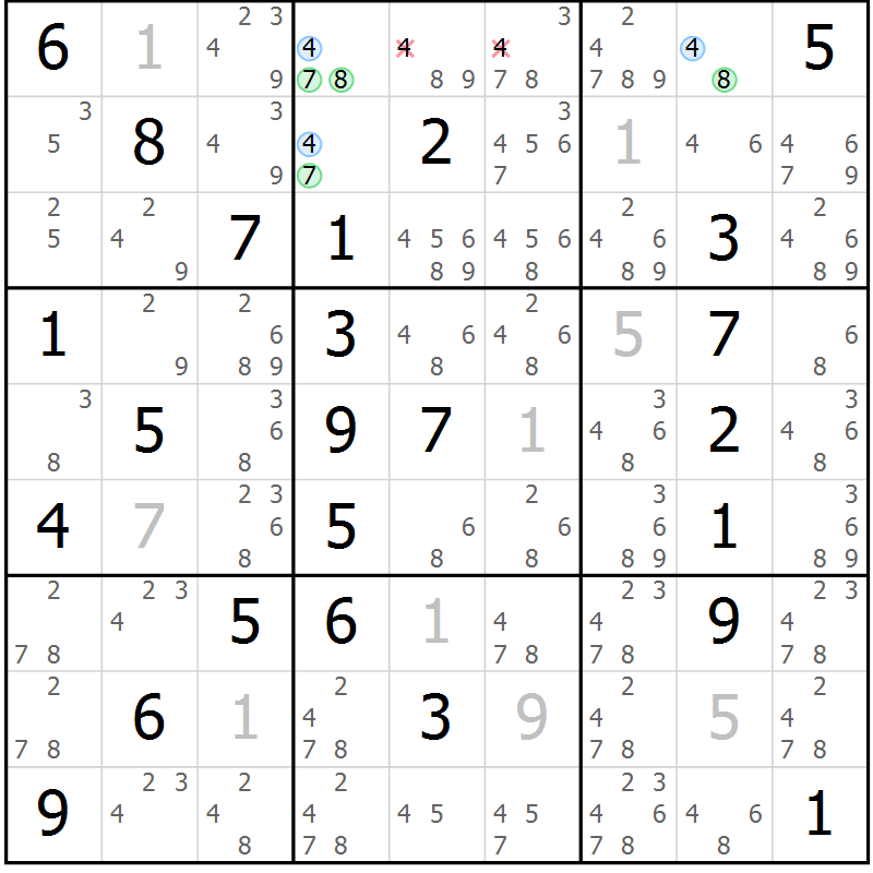Position des candidats pour la solution de la Gr 51 page 54 du magazine de sudoku Suprême n° 033