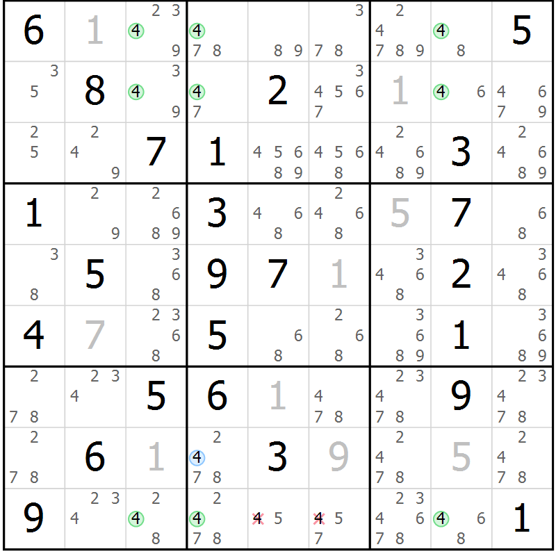 Position des candidats pour la solution de la Gr 51 page 54 du magazine de sudoku Suprême n° 033