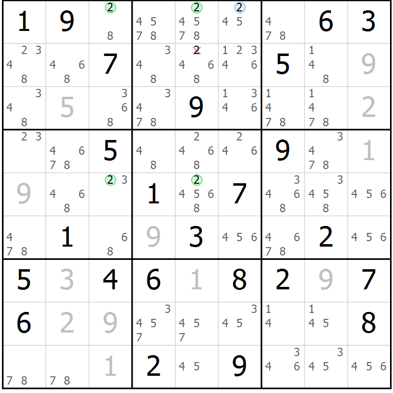 Position des candidats pour la solution de la Gr 53 page 56 du magazine de sudoku Suprême n° 033