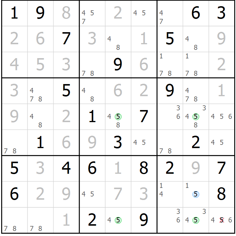 Position des candidats pour la solution de la Gr 53 page 56 du magazine de sudoku Suprême n° 033