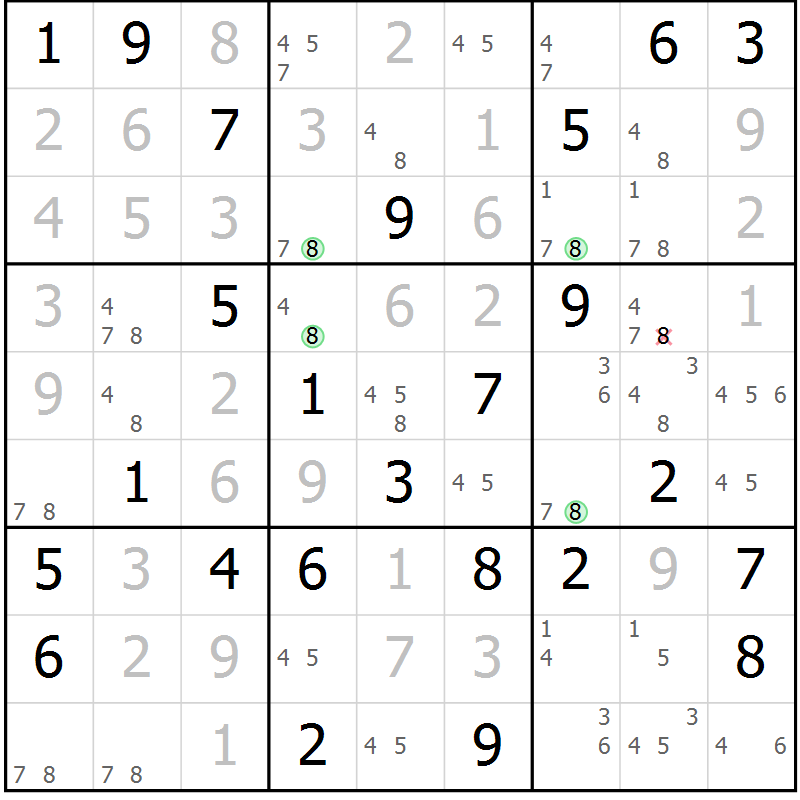 Position des candidats pour la solution de la Gr 53 page 56 du magazine de sudoku Suprême n° 033