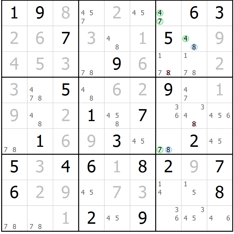 Position des candidats pour la solution de la Gr 53 page 56 du magazine de sudoku Suprême n° 033