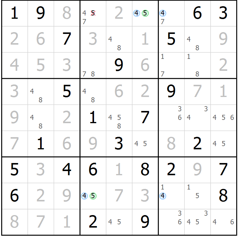 Position des candidats pour la solution de la Gr 53 page 56 du magazine de sudoku Suprême n° 033