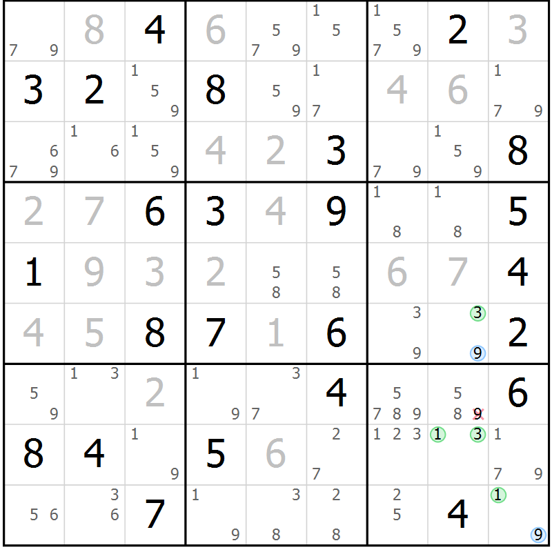 Position des candidats pour la solution de la Gr 54 page 57 du magazine de sudoku Suprême n° 033