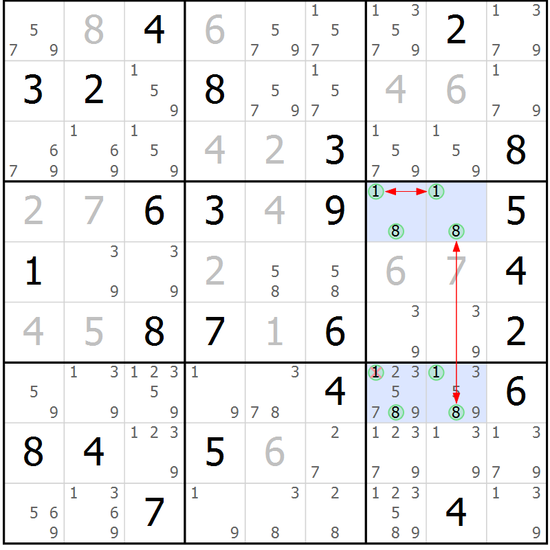 Position des candidats pour la solution de la Gr 54 page 57 du magazine de sudoku Suprême n° 033