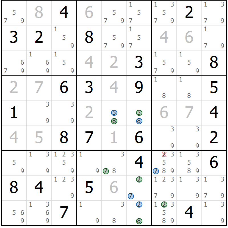 Position des candidats pour la solution de la Gr 54 page 57 du magazine de sudoku Suprême n° 033