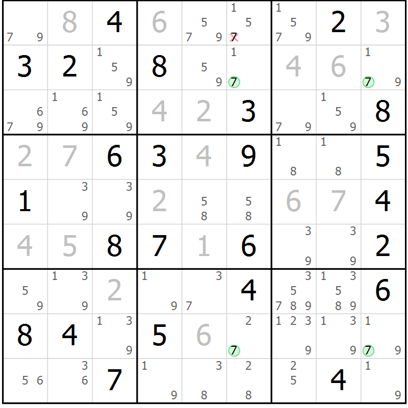 Position des candidats pour la solution de la Gr 54 page 57 du magazine de sudoku Suprême n° 033