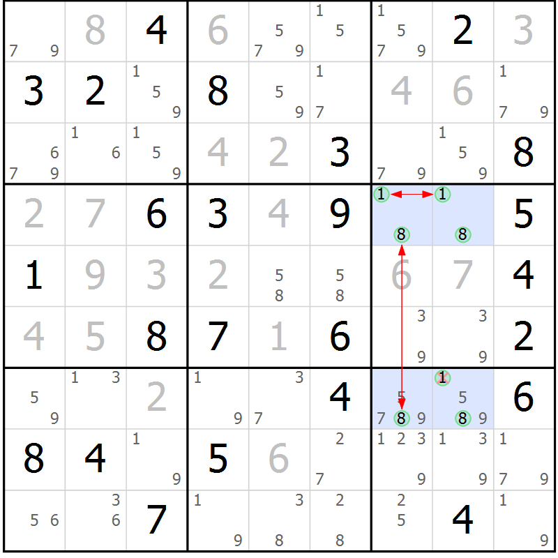 Position des candidats pour la solution de la Gr 54 page 57 du magazine de sudoku Suprême n° 033