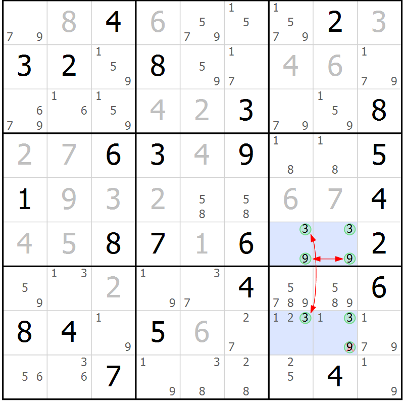 Position des candidats pour la solution de la Gr 54 page 57 du magazine de sudoku Suprême n° 033