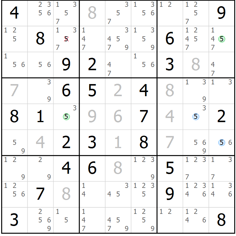 Position des candidats pour la solution de la Gr 55 page 58 du magazine de sudoku Suprême n° 033