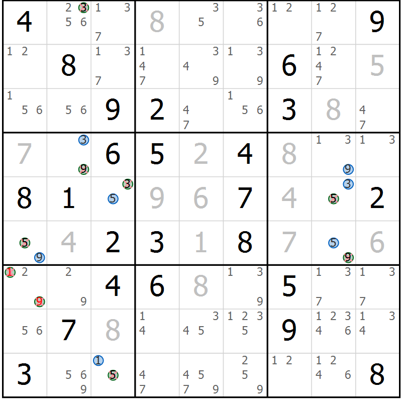 Position des candidats pour la solution de la Gr 55 page 58 du magazine de sudoku Suprême n° 033