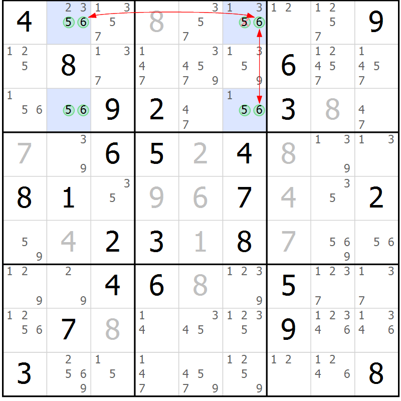 Position des candidats pour la solution de la Gr 55 page 58 du magazine de sudoku Suprême n° 033