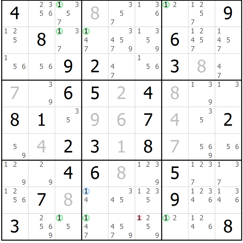 Position des candidats pour la solution de la Gr 55 page 58 du magazine de sudoku Suprême n° 033
