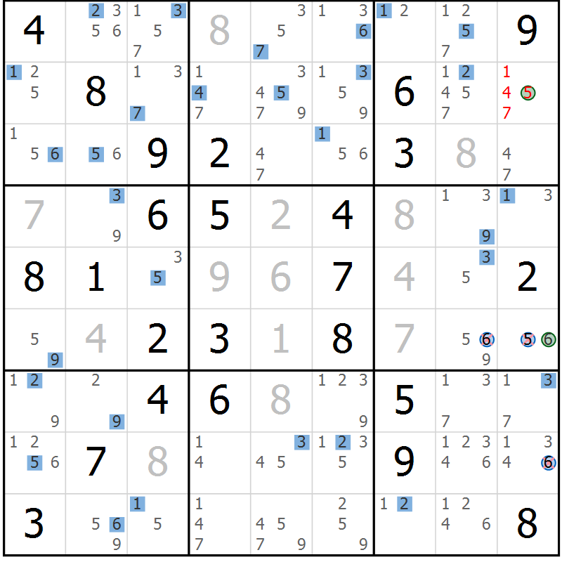 Position des candidats pour la solution de la Gr 55 page 58 du magazine de sudoku Suprême n° 033