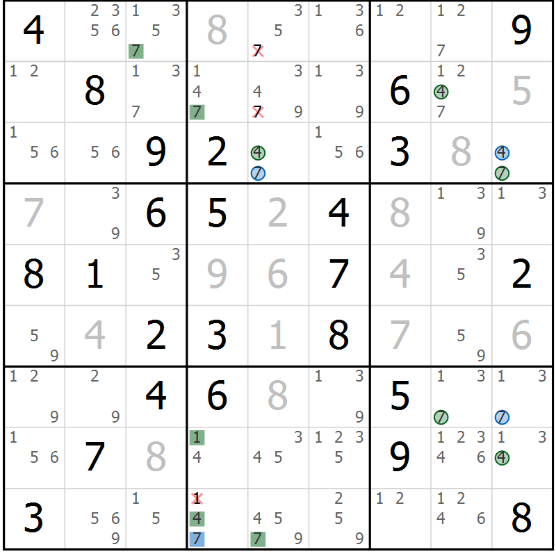 Position des candidats pour la solution de la Gr 55 page 58 du magazine de sudoku Suprême n° 033
