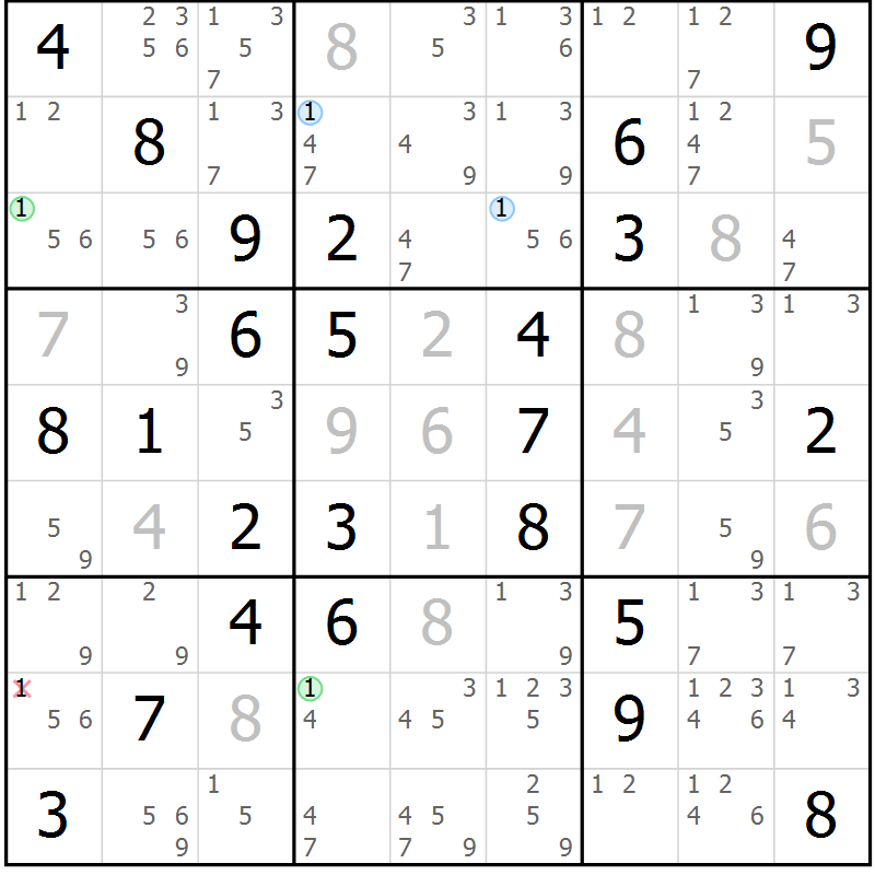 Position des candidats pour la solution de la Gr 55 page 58 du magazine de sudoku Suprême n° 033