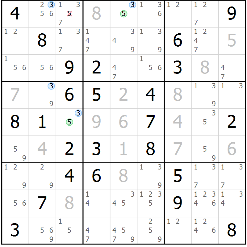 Position des candidats pour la solution de la Gr 55 page 58 du magazine de sudoku Suprême n° 033