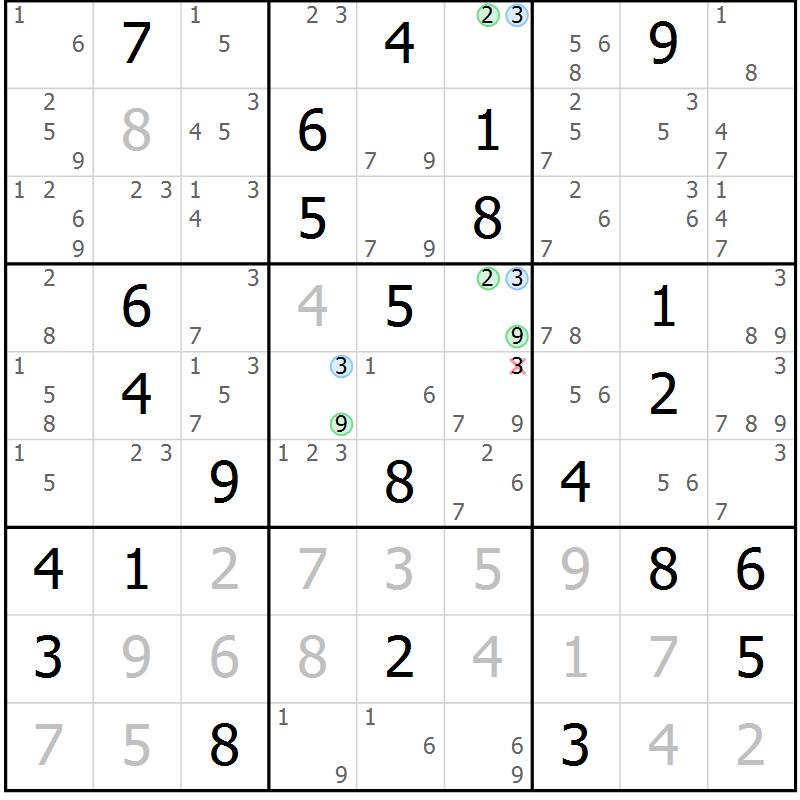 Position des candidats pour la solution de la Gr 56 page 59 du magazine de sudoku Suprême n° 033