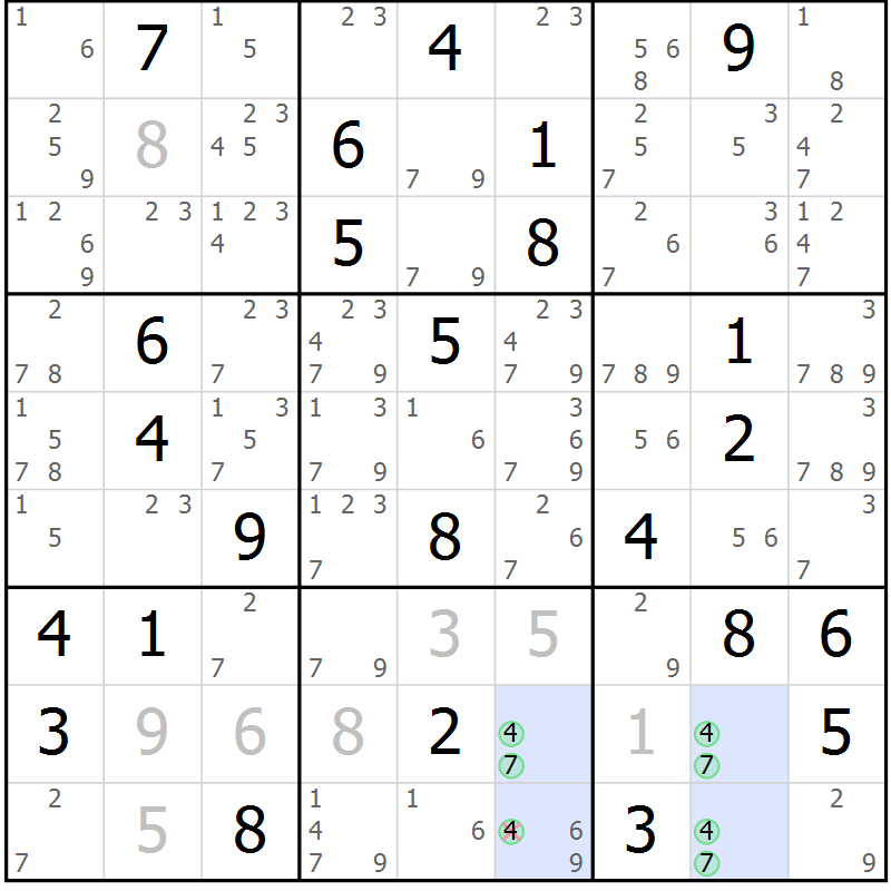 Position des candidats pour la solution de la Gr 56 page 59 du magazine de sudoku Suprême n° 033