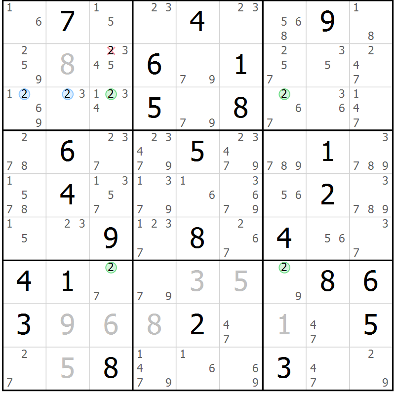 Position des candidats pour la solution de la Gr 56 page 59 du magazine de sudoku Suprême n° 033