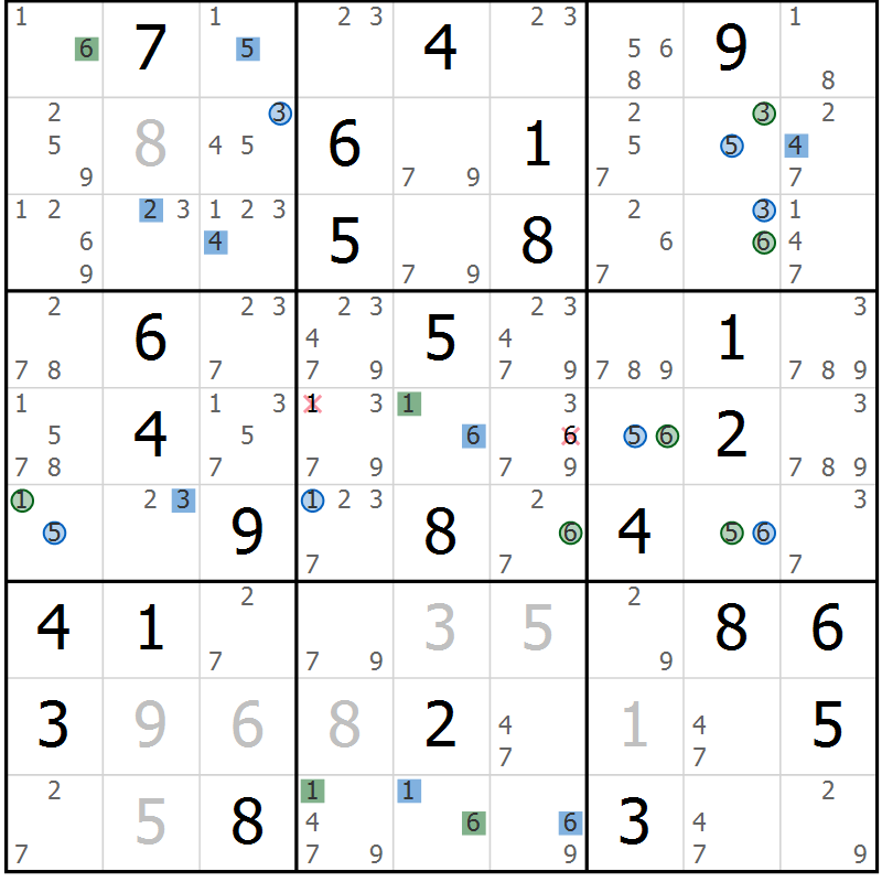 Position des candidats pour la solution de la Gr 56 page 59 du magazine de sudoku Suprême n° 033
