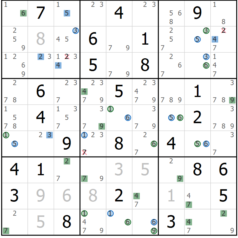 Position des candidats pour la solution de la Gr 56 page 59 du magazine de sudoku Suprême n° 033