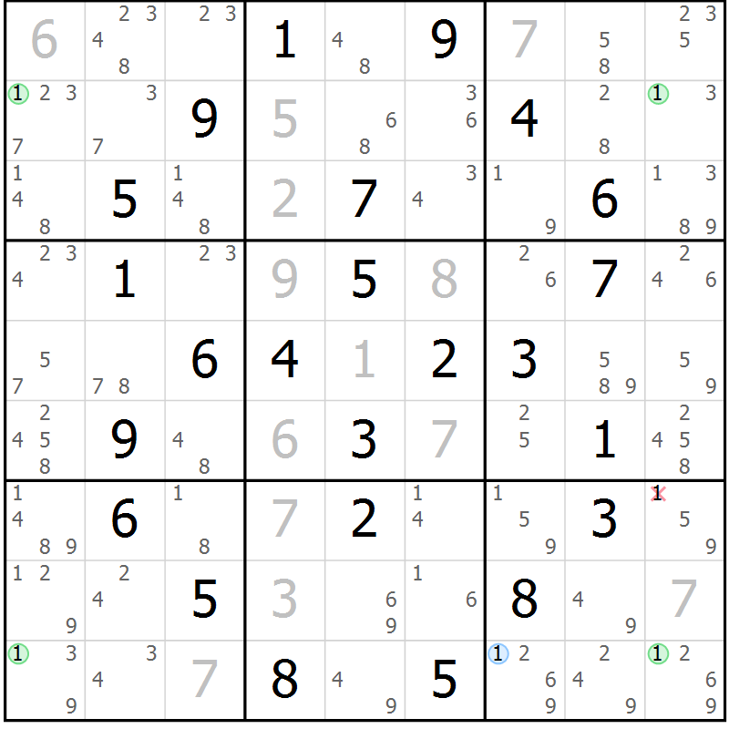 Position des candidats pour la solution de la Gr 57 page 60 du magazine de sudoku Suprême n° 033
