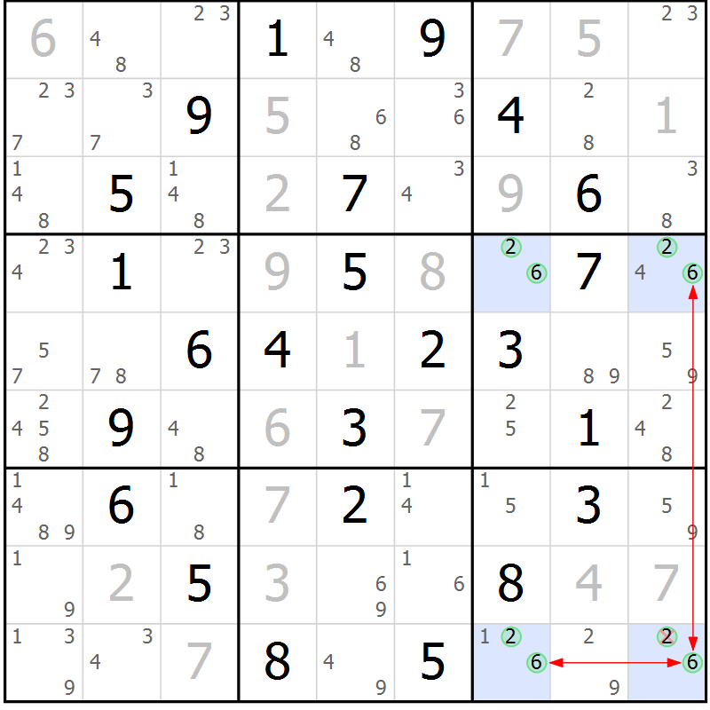 Position des candidats pour la solution de la Gr 57 page 60 du magazine de sudoku Suprême n° 033