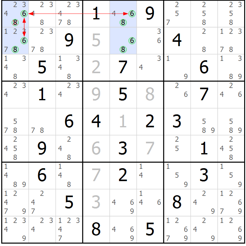 Position des candidats pour la solution de la Gr 57 page 60 du magazine de sudoku Suprême n° 033
