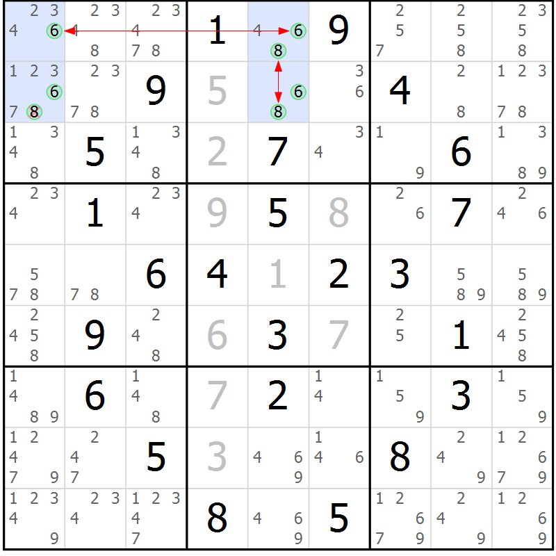 Position des candidats pour la solution de la Gr 57 page 60 du magazine de sudoku Suprême n° 033