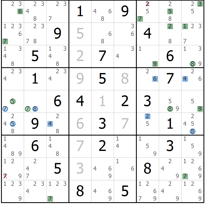 Position des candidats pour la solution de la Gr 57 page 60 du magazine de sudoku Suprême n° 033