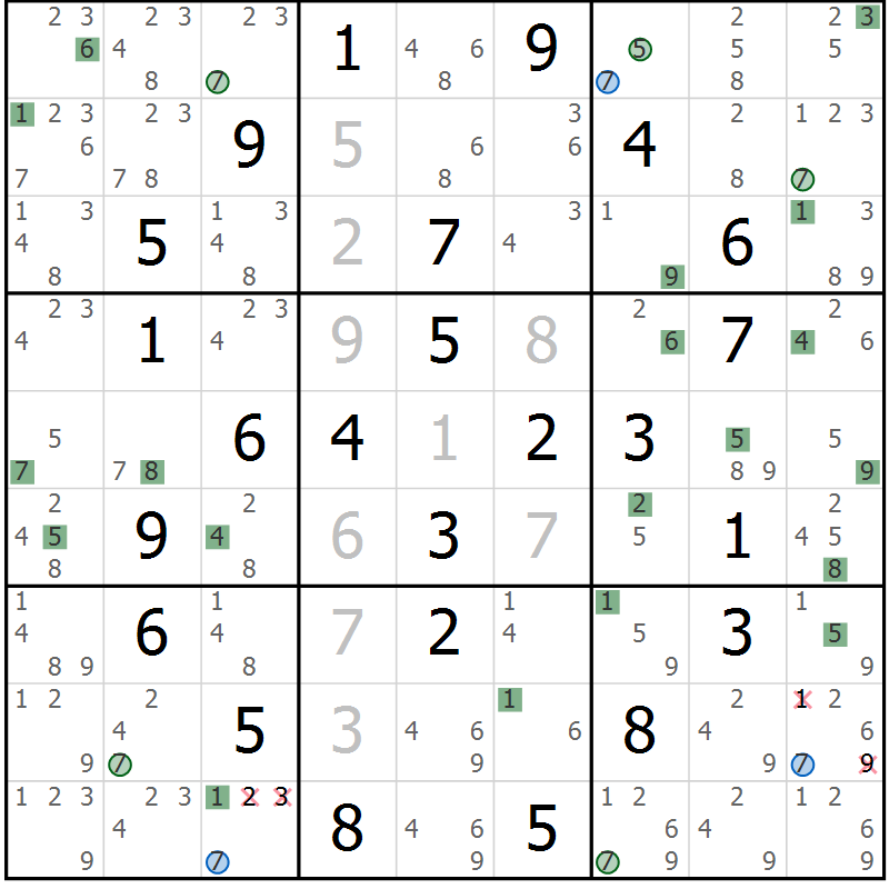 Position des candidats pour la solution de la Gr 57 page 60 du magazine de sudoku Suprême n° 033
