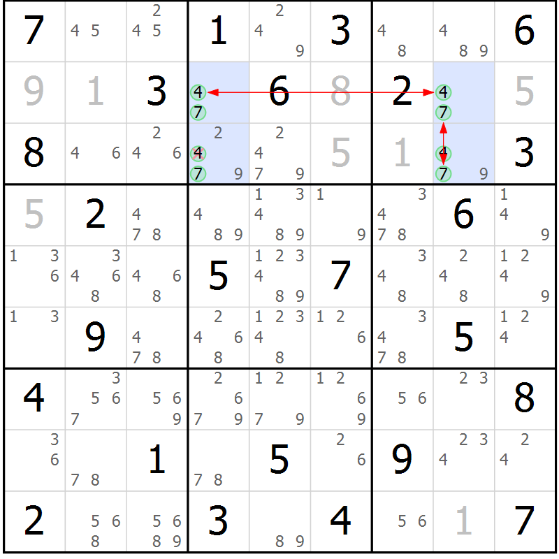 Position des candidats pour la solution de la Gr 58 page 61 du magazine de sudoku Suprême n° 033
