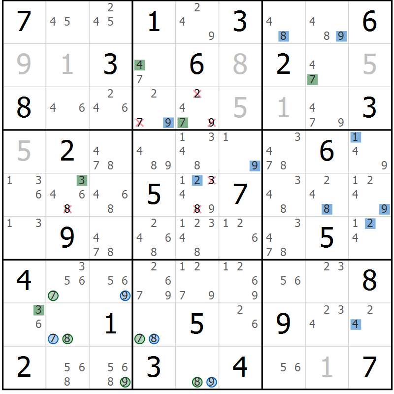 Position des candidats pour la solution de la Gr 58 page 61 du magazine de sudoku Suprême n° 033