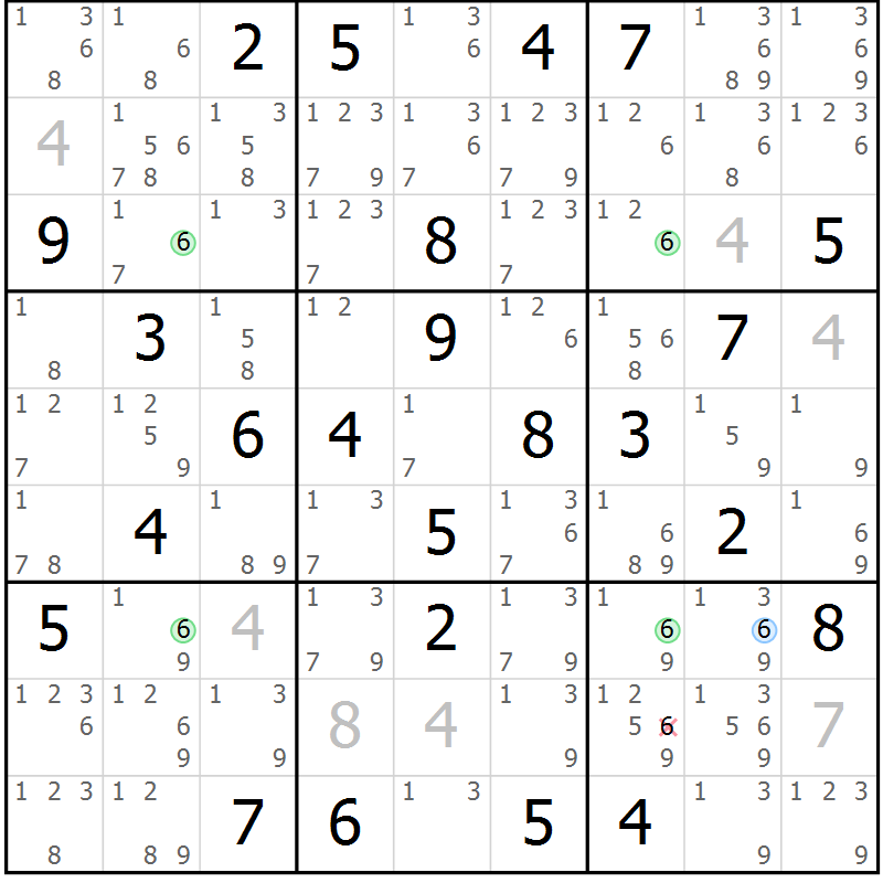 Position des candidats pour la solution de la Gr 59 page 62 du magazine de sudoku Suprême n° 033