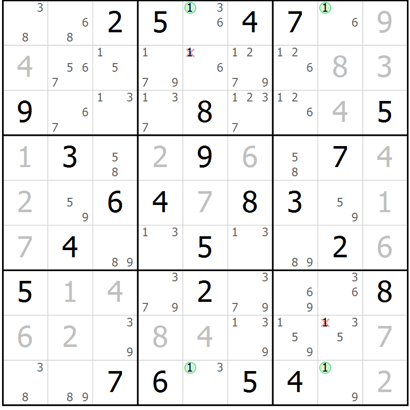 Position des candidats pour la solution de la Gr 59 page 62 du magazine de sudoku Suprême n° 033