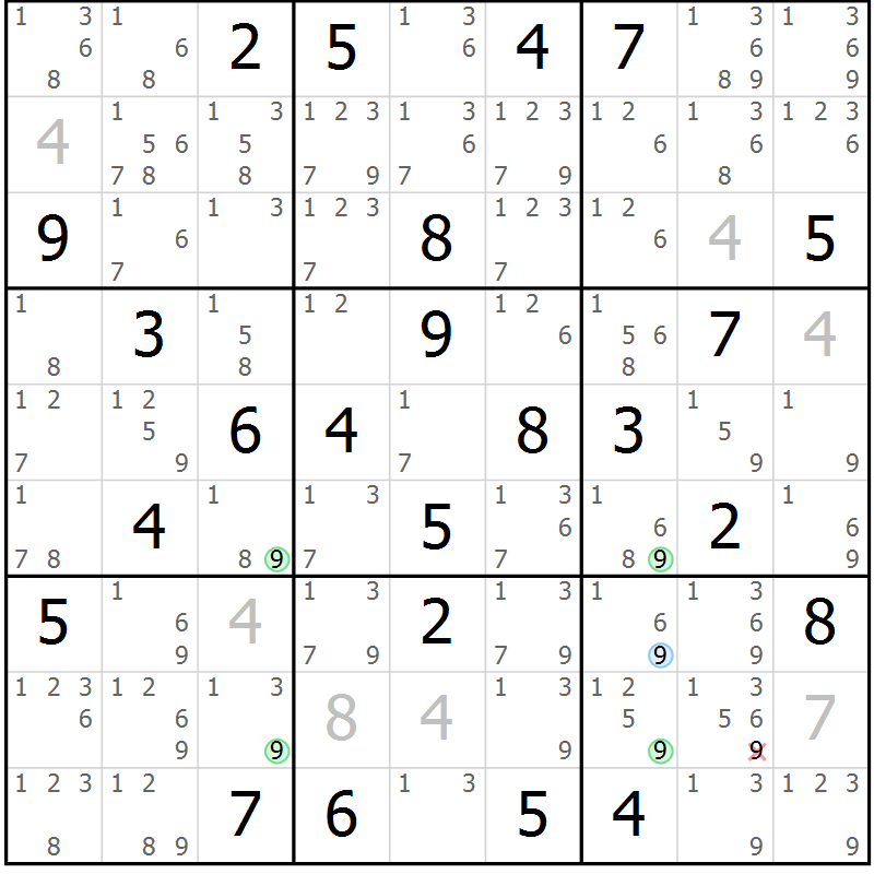 Position des candidats pour la solution de la Gr 59 page 62 du magazine de sudoku Suprême n° 033