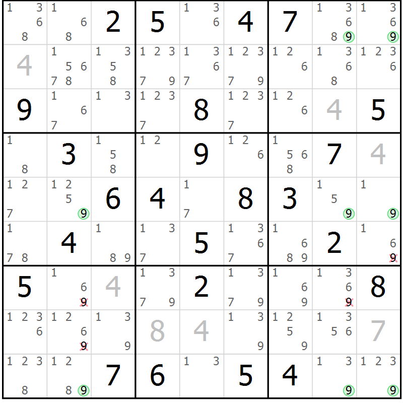 Position des candidats pour la solution de la Gr 59 page 62 du magazine de sudoku Suprême n° 033