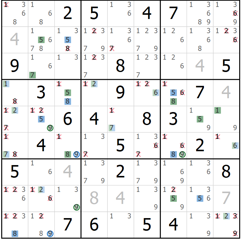 Position des candidats pour la solution de la Gr 59 page 62 du magazine de sudoku Suprême n° 033
