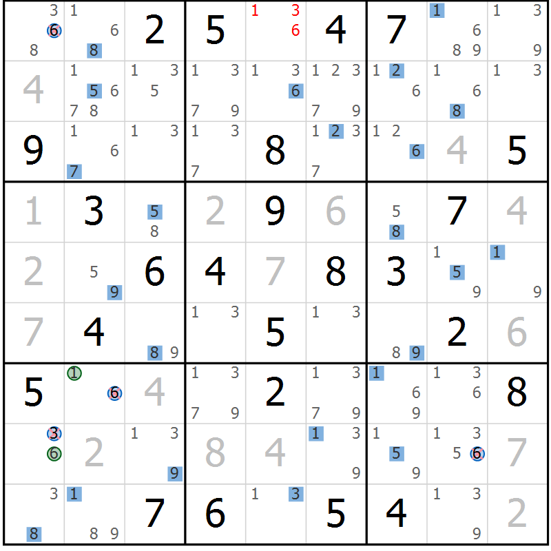 Position des candidats pour la solution de la Gr 59 page 62 du magazine de sudoku Suprême n° 033