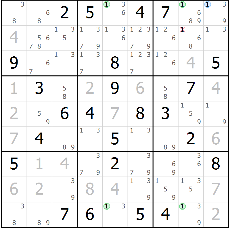 Position des candidats pour la solution de la Gr 59 page 62 du magazine de sudoku Suprême n° 033