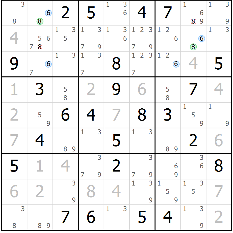 Position des candidats pour la solution de la Gr 59 page 62 du magazine de sudoku Suprême n° 033