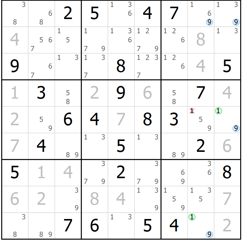 Position des candidats pour la solution de la Gr 59 page 62 du magazine de sudoku Suprême n° 033