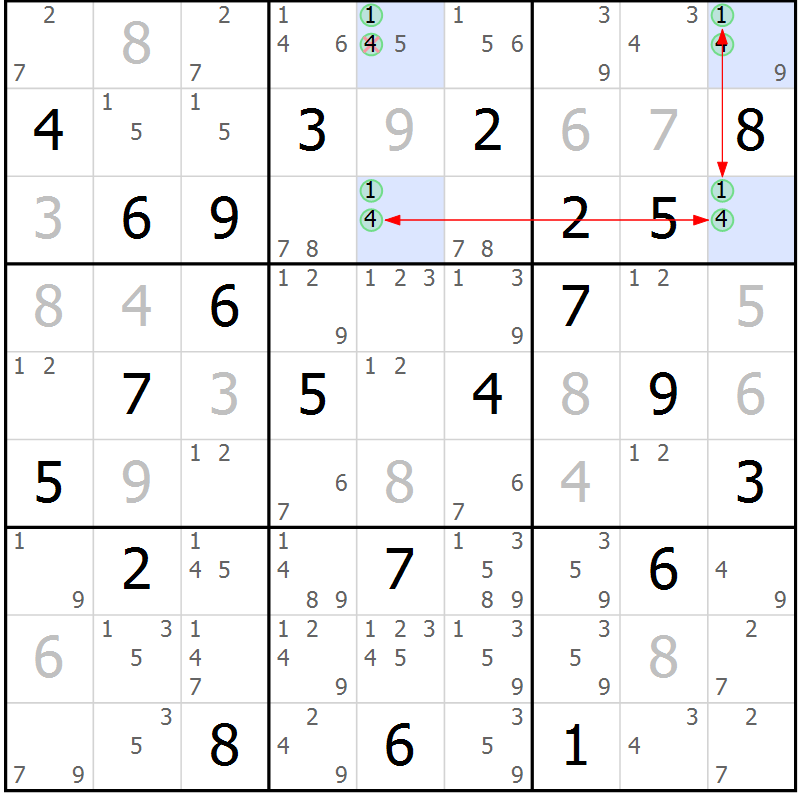 Position des candidats pour la solution de la Gr 6 page 9 du magazine de sudoku Suprême n° 033