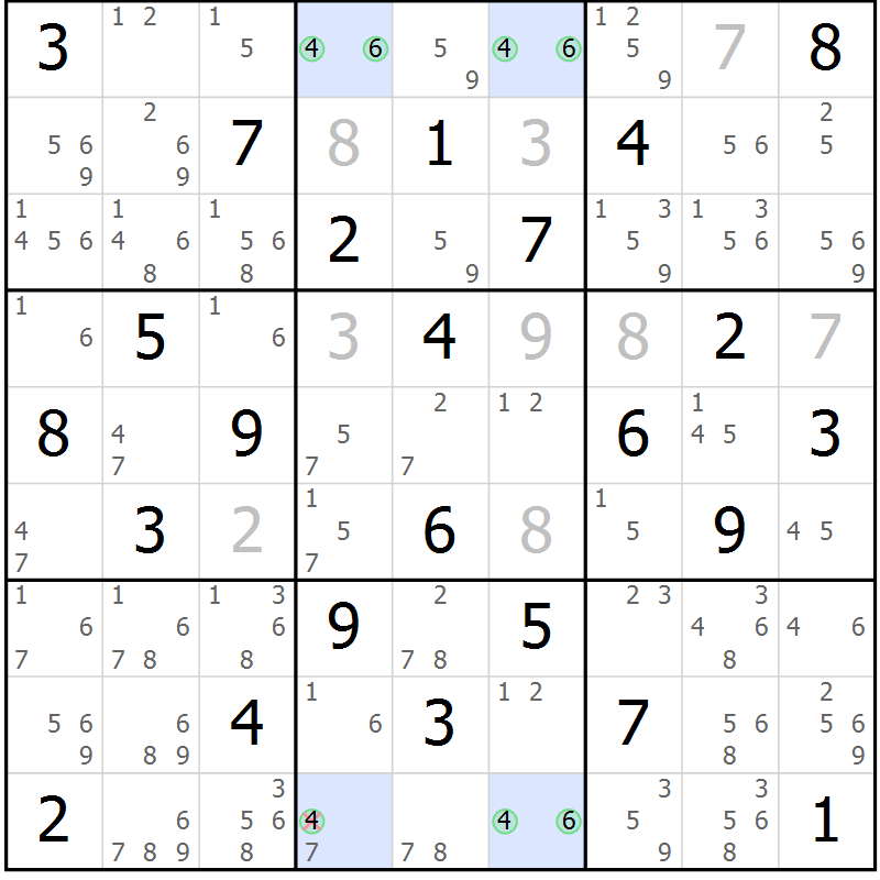 Position des candidats pour la solution de la Gr 60 page 63 du magazine de sudoku Suprême n° 033