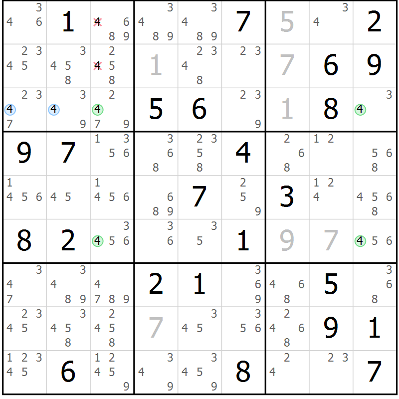 Position des candidats pour la solution de la Gr 61 page 64 du magazine de sudoku Suprême n° 033
