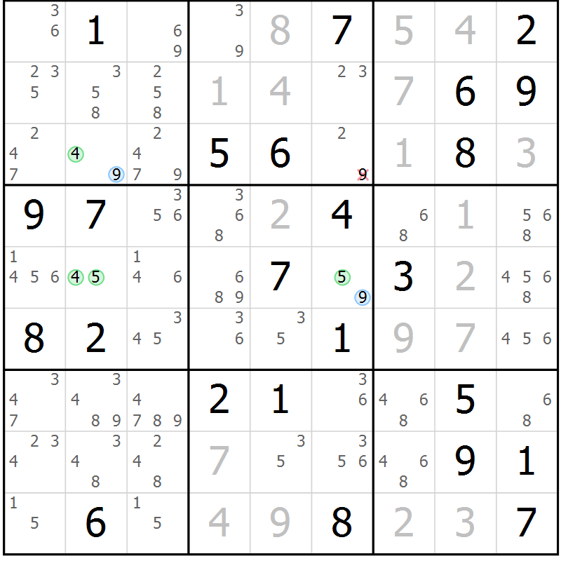 Position des candidats pour la solution de la Gr 61 page 64 du magazine de sudoku Suprême n° 033