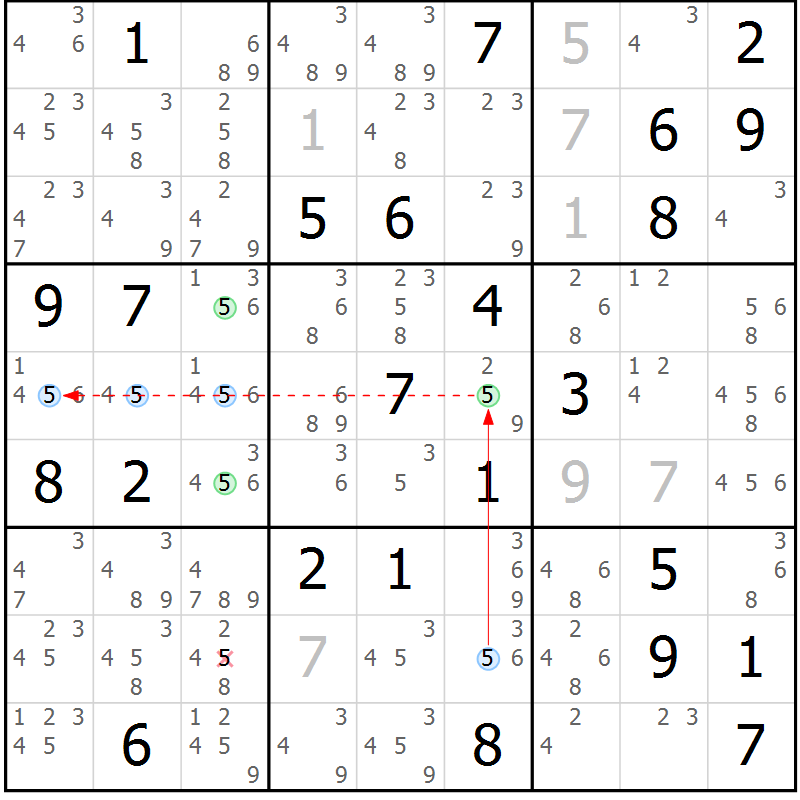 Position des candidats pour la solution de la Gr 61 page 64 du magazine de sudoku Suprême n° 033